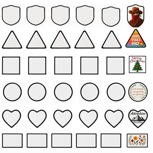 60 PCS Iron-On Sublimation Blank Patches Mixed Shapes Polyester Fabric Patches for Hats Backpacks Clothes DIY Crafts