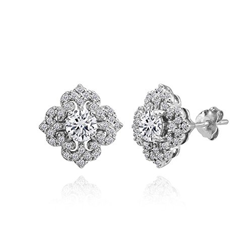 Sterling Silver Cubic Zirconia Fleur De Lis Stud Earrings