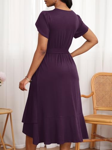 Image of PerZeal Women's Summer Dress Casual Ruffle Sleeve Crewneck A-Line Tiered Flowy Short Sleeve Long Dress with Belt