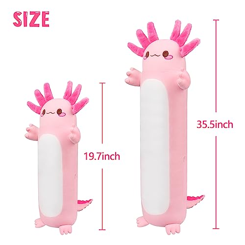 Image of Auspicious beginning 20 inch Cute Axolotl Stuffed Animal Plush Pillow, Soft Kawaii Cat face Pink Axolotl Body Pillow Long Plush Doll Standing Hugging Pillow Toys for Kids Children Adults Gifts