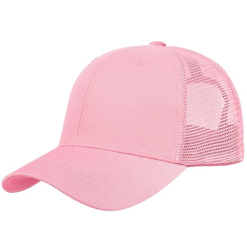 Falari Trucker Hat Baseball Cap Structured Plain Design 6 Panel Adjustable Size - Pink