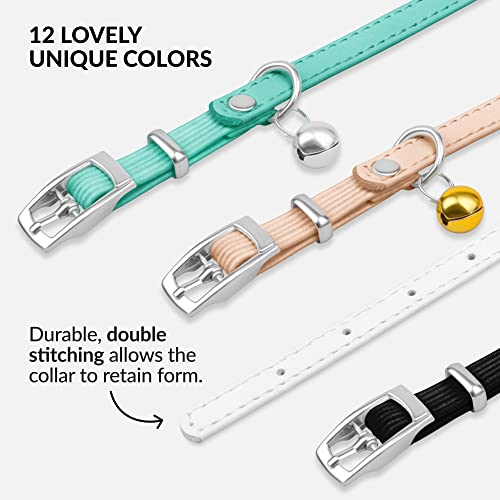 Image of Soft Leather Cat Collar with Safety Elastic Strap - White