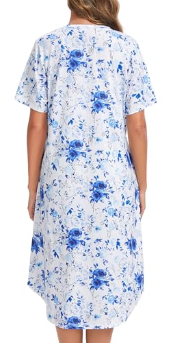 Image of Kabento Nightgowns for Women Cotton Short Sleeve Long Night Gowns with Pockets