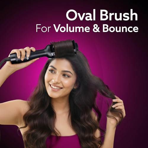 Image of AGARO HV2179 Hot Air Brush for Hair, Blow Dryer Brush, Volumizer & Styler, 360 Airflow Vent, Oval Barrel for Hair Volume, Charcoal Bristles, Ceramic Tourmaline Coating Brushing Head, 1200W, Black