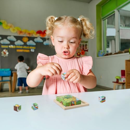 KQDRAVINE Würfelpuzzle Holz, Holzpuzzle 3D,Würfelpuzzle Puzzlespiele 6 in 1 Tier-Motive für Kinder,Montessori Spielzeug,lernendes pädagogisches Holzpuzzle-Spielzeug,Holzspielzeug ab 3 4 5 Jahren