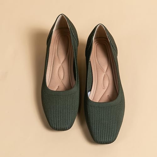 EFTCAL Women's Knit Chunky Heel Pumps Square Closed Toe Comfort Slip On Backless Low Block Heels Outdoor Casual Work Wedding Party Dress Shoes3