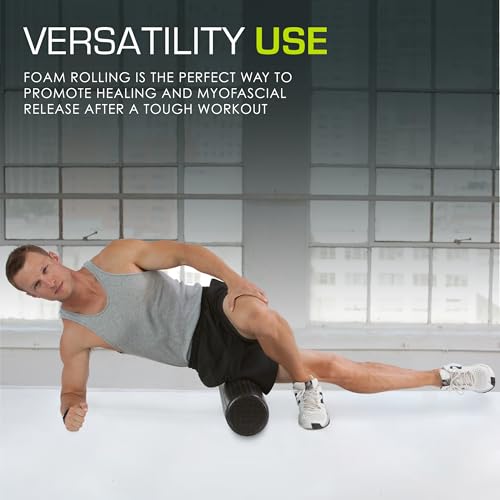 ProSource High Density Extra Firm Foam Roller for Muscle Therapy and Balance Exercises 36 x 6-inch / 18 x 6-inch / 12 x 6-inch, Black