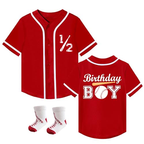 Half Birthday Outfit Baby Baseball Jersey with Socks 2 Pcs Suit Toddler Boy Birthday Clothing Red 6 Months