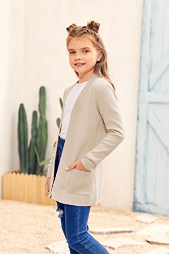 Image of Girls Cardigan Kids Open Front Oversized Sweater with Pockets | Casual Cardigans, Soft Knit, Long Sleeve, Uniform Cardigan for Girls, 7-14 Years
