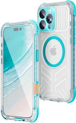 WIFORT for iPhone 16 Pro Waterproof Case [IP68 Underwater] [Blue Light Filter Lens] [15FT Military Shockproof] Fit for Magsafe Full Body Magnetic Frosted Phone Case with Lanyard 6.3 Teal