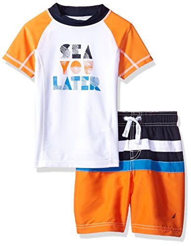 Nautica Boys' Two Piece Rashguard Set with Colorblock and Artwork