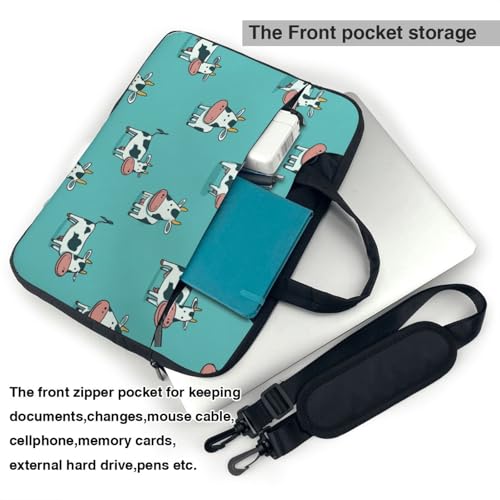 Cartoon Cow Turquoise Maletín para Laptop 14 pulgadas miniatura 5