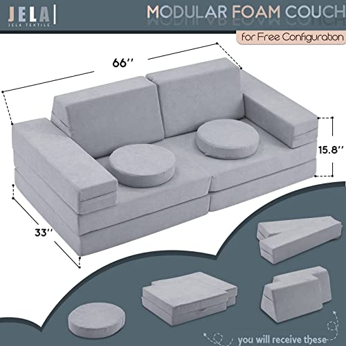Jela Kids Couch 10Pcs Luxury, Floor Couch Floor Sofa Modular Furniture For Adults, Playhouse Play Set For Toddlers Babies, Modular Foam Play Couch (Classic, Moonlight Grey) #TOP1