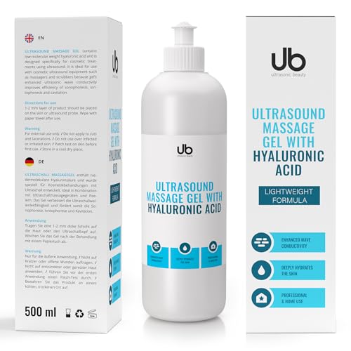 UB Gel Hyaluron Ultraschallgel 500ml | Premium Ultraschallgerät Gel für Gesicht & Körper | Mit Tiefwirkender Hyaluronsäure | Ideal für Ultraschall Massage & Sonophorese