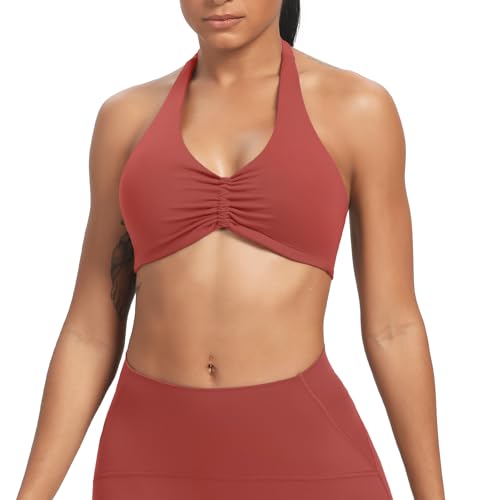Image of Aoxjox Women's Workout Sports Bras Fitness Taylor Scrunch Halter Bra Yoga Crop Tank