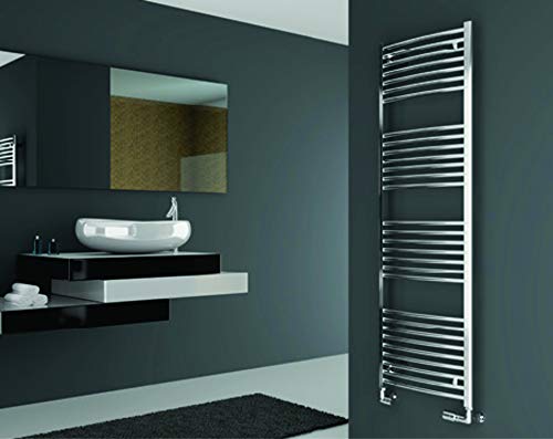 Cordivari Chromed Towel Warmer Rail Hydronic Curved 20x28 in Europe Design Radiant