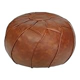 Thgonwid Round Unstuffed Pouf Cover, Leather Foot Stool Ottoman with Storage, Bean Bag Floor Chair, Multi Functional Footrest for Living Room, Bedroom or Balcony (Brown)