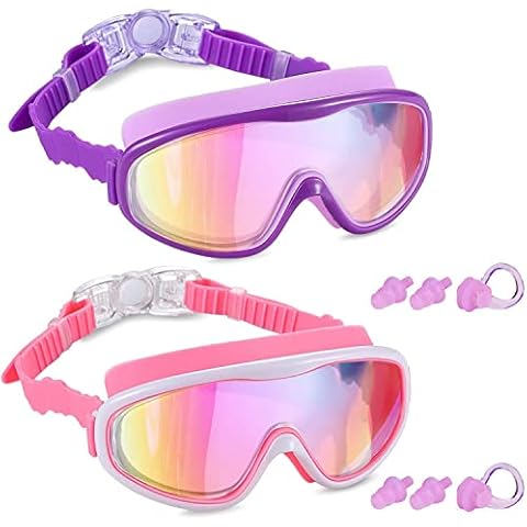 Yizerel 2 Pack Kids Swim Goggles, Swimming Glasses with Electroplating for Children and Early Teens from 3 to 15 Years Old, Wide Vision, Anti-Fog, Waterproof, UV Protection (Set of 2) Cover