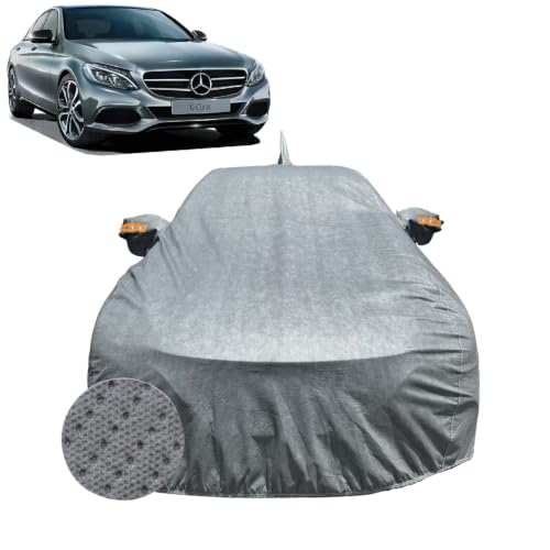 Image of Car Cover for Mercedes-Benz C Class (2014-2021) | 100% Waterproof Cover with Reflective Mirror Pockets | Dustproof, Scratchproof, Heatproof C Class Car Cover |Soft Cotton Lining| Grey