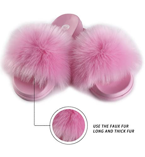 Image of Women's Faux Fur Slides, Open Toe Cute Fur Slippers, Indoor or Outdoor Comfortable Furry Slide Sandals With Fluffy Fur