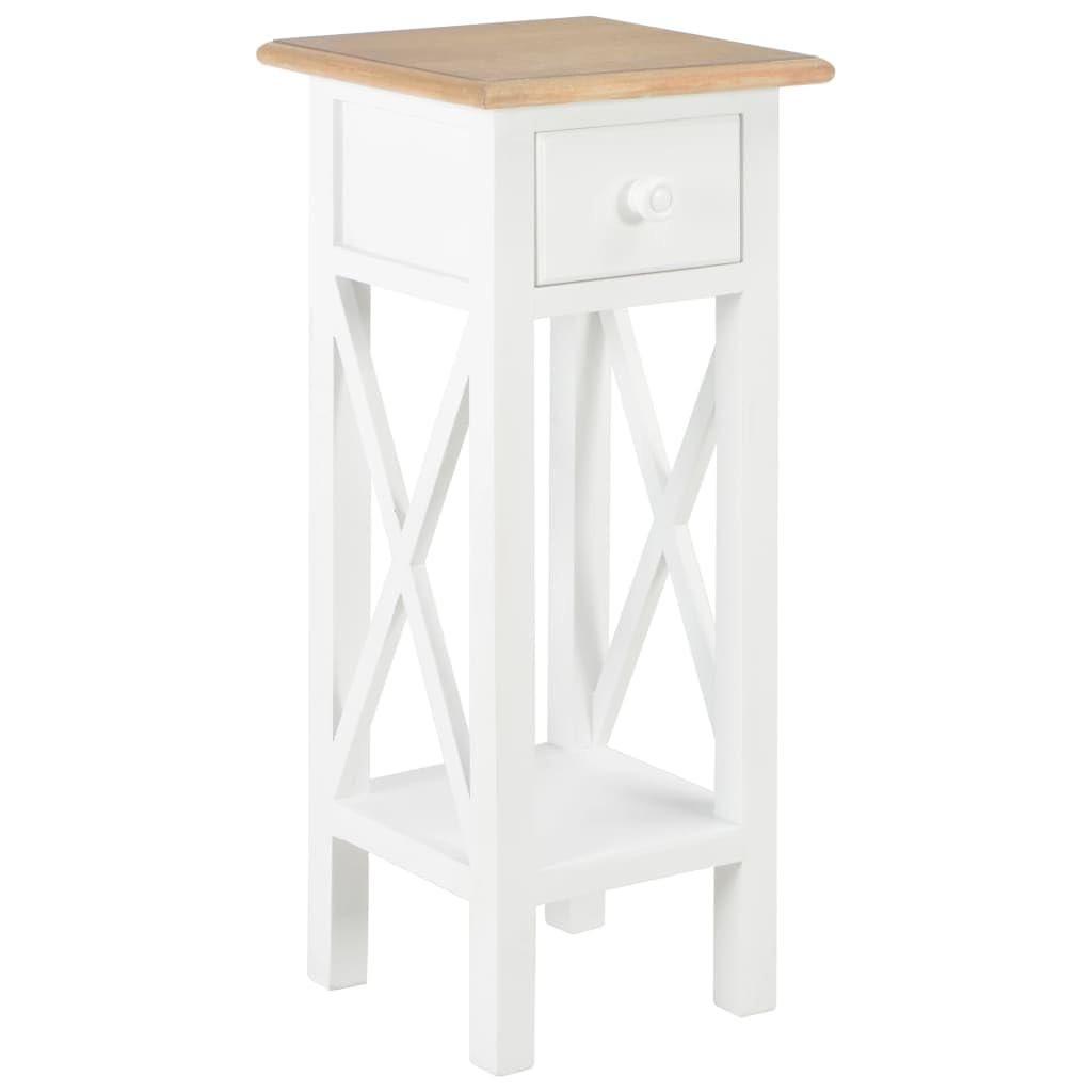 SXZenSpace Side Table White 27x27x65.5 cm Pinewood & MDF End with Drawer for Living Room Bedroom Corridor