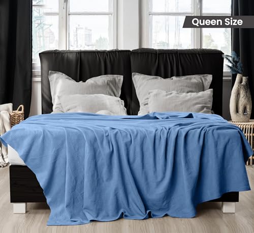 Image of Utopia Bedding 100% Cotton Thermal Blanket Wedgewood Queen Size Soft, Lightweight, Breathable, Cozy Spring and Summer Blankets for Bed, Home Room Decor Gifts for Women and Men (90x90 Inches)