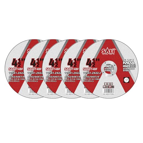 SALI 5 Pack 4-1/2 Inch Cut Off Wheels, Thin Cutting Discs .045' x 7/8' with Aluminum Oxide Grit, Aggressive Cutting for Metal & Stainless Steel, Compatible with Angle Grinders