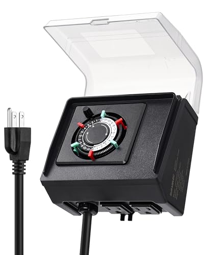 SURAIELEC Mechanical Pool Timer for Above Ground Pools, NEMA 5-15R Plug-in 24-Hour Timer with Dual Outlets, 15A 125V 1HP, Up to 3 Daily Settings, Weatherproof Cover for Pool Pumps, Outdoor Lighting