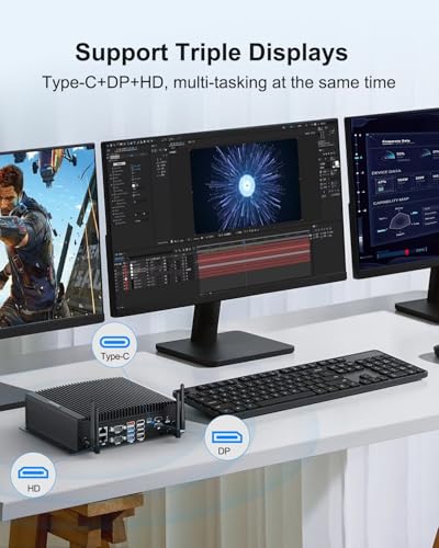 Image of BASOARO Industrial PC Win 11 Pro Fanless Mini PC Core i5 10210U, 8GB RAM 256GB SSD, 2 RJ45 LAN, HD DP Type-C Triple Display Fanless Computer, GPIO, 6 RS232 COM, 8 USB, Dual Band WiFi, BT 4.2