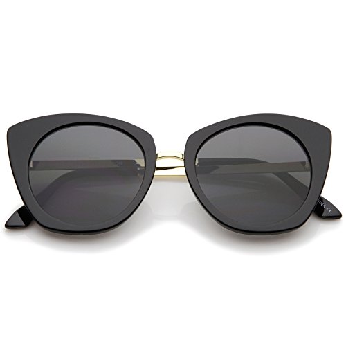 zeroUV Women's Bold Frame Metal Temple Flat Lens Round Cat Eye Sunglasses 52mm