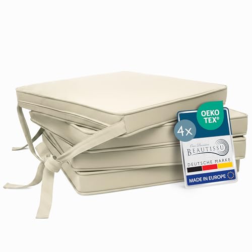 Beautissu Set de 4 Coussin de Chaise d'Intérieur 45x40 cm Loft SK – Galette de Chaise déhoussable et Lavable avec Bandes de Fixation Coussin d'assise...