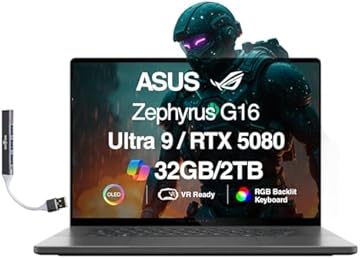ROG Zephyrus G16 AI Gaming Laptop 16.0" ROG Nebula OLED FHD+ Display (Intel Ultra 9-285H, GeForce RTX 5080 16GB, 32GB LPDDR5X, 2TB SSD, RGB KB, Wi-Fi 7, BT 5.4, Win11Pro) w/DKZ USB Port Expander