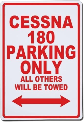 Metal Tin Vintage Aviation Reserved Parking Wall Sign, Cessna 180 Exclusive Parking Garage Decor, 12x8 Inches