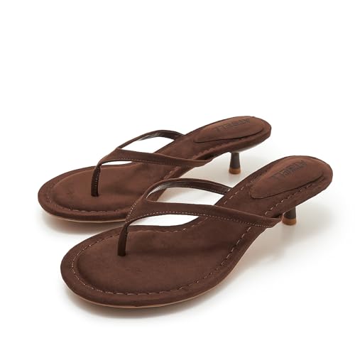 Image of Kitten Heel Thong Sandals for Women Slip-on Low Heeled Sandal Fashion Summer Flip Flops Heels