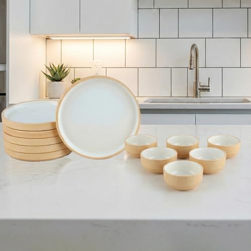 Image of BlackCarrot Ceramic Dinner Set, 12 Pcs, Beige White, Bone China Free