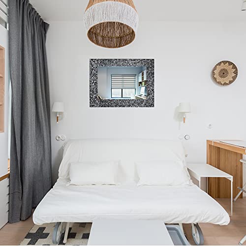 Decorshore 24"X18" Mosaic Wall Mirror, Accent Mirror, Rectangular Decorative Mirror With Mosaic Glass Tile Frame In Black Onyx Hues #TOP1