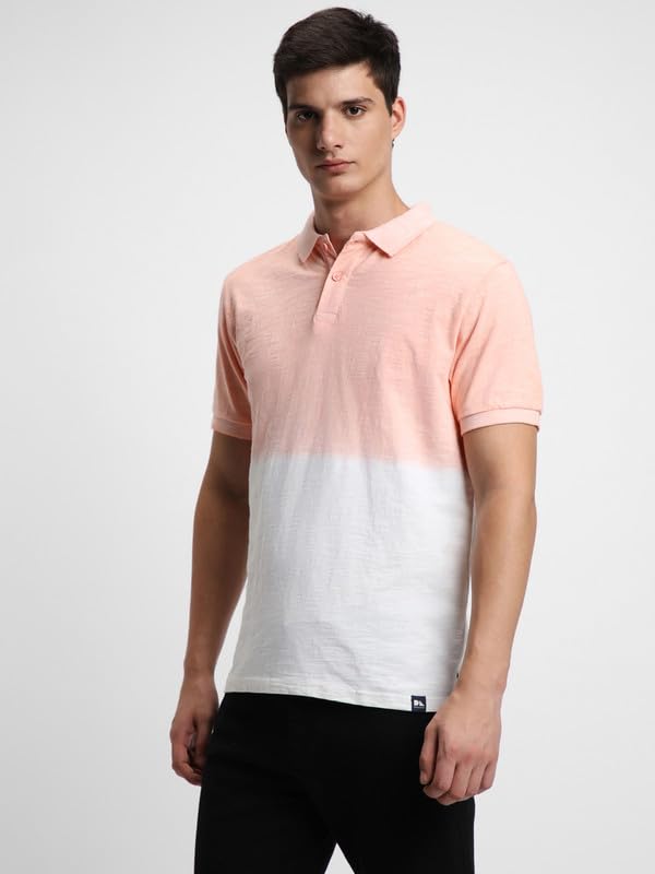 Image of Dennis Lingo Men's Cotton Black Ombre-Dyed Slim Fit Button-Down Short Sleeve Polo Tshirt
