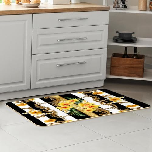 Tapis de cuisine absorbant lavable et antidérapant à rayures - 2 pièces - 7