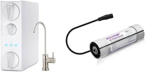 iSpring RO500AK-BN Sistema de filtración de agua de ósmosis inversa RO sin tanque, blanco. Filtro de agua UV UVF8 LED, kit adicional para sistemas