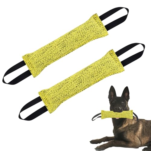 2Pz Manicotto per Cani 30cm Giocattolo per Cani Salsiccia Salsicciotto Cane Addestramento per Il Gioco Cuscino da Morso Interattivi per Can i con 2 Maniglia per l'Addestramento o per il Gioco (Giallo)