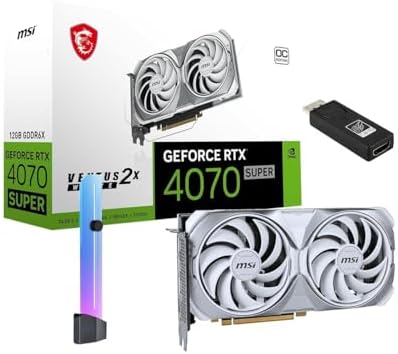 MSI GeForce RTX 4070 Ti Super Ventus 2X White OC Graphics Card(PCIe 4.0, 16GB 256-bit GDRR6X, HDMI 2.1a, DP 1.4a, TROX Fan 4.0, DLSS 3.0), w/Dino HDMI to DP Adapter, SPS HDMI 2.0 Cable