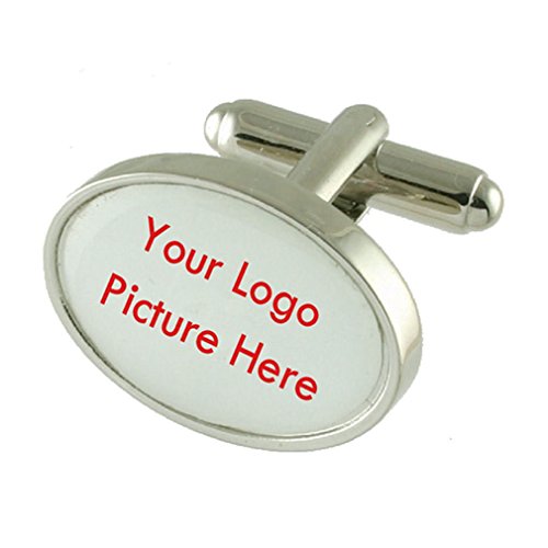 Gemelos personalizados con logotipo corporativo y foto para camisa de hombre con bolsa negra