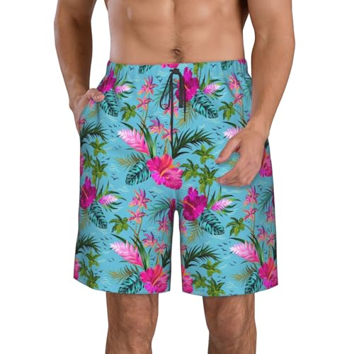 Hello Hawaii Print Mens Casual Shorts Drawstring Summer Beach Stretch Shorts Novelty Swimtrunks