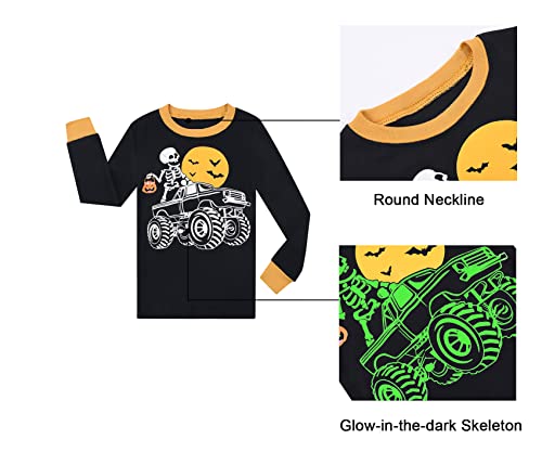 Benaive Boys Halloween Pajamas Glow In Dark Skeleton Pjs 100% Cotton Kids Sleepwear Long Sleeves Size 7 Years - image 5