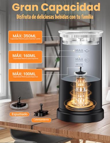 Miniatura 5 de Espumador De Leche 5 En 1 Eléctrico 600w 350ml Espumador Automático Con Revestimiento Antiadherente Espuma Caliente Y Fría, Calienta Leche, Fácil De Usar Y Limpiar, Para Café, Latte Y Capuchino