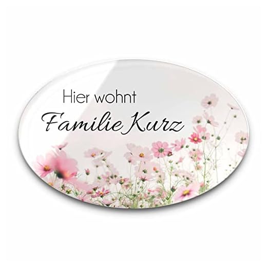 Edles Türschild mit Namen für die Haustür - Namensschild Briefkasten selbstklebend oder mit Bohrlöcher - Klingelschild mit kratzfestem UV Druck - Größe ab 10x6,5 cm oval
