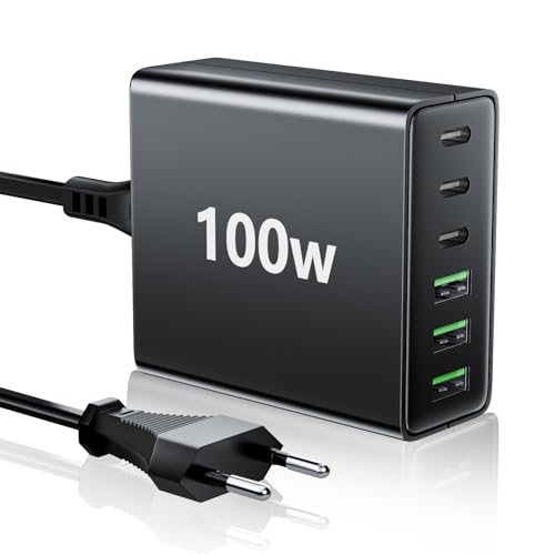 HSSNS USB C Ladegerät Mehrfach: 100W 6-Port Schnellladegerät mit USB-C und USB-A, Tragbarer Charger für iPhone Series und andere Smartphones(Weiß)