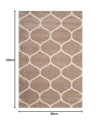 Image of F & B RUGS ; SUPERIOR QUALITY PRODUCTS Firoz and Brothers Handwoven Super Soft Indoor Modern Shag Microfibre Silky Fluffy Smooth 2x4 feet Beige Ivory