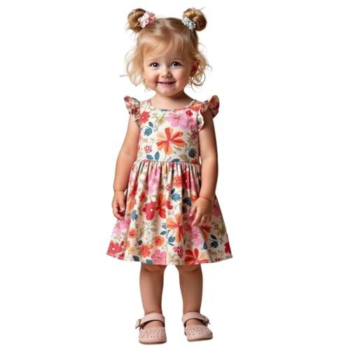 Image of A.T.U.N. (ALL THINGS UBER NICE) Baby Girls Floral Printed Knee Length Frocks | Stylish Sleeveless Traditional Beautiful Princess Dress and Special Occassions