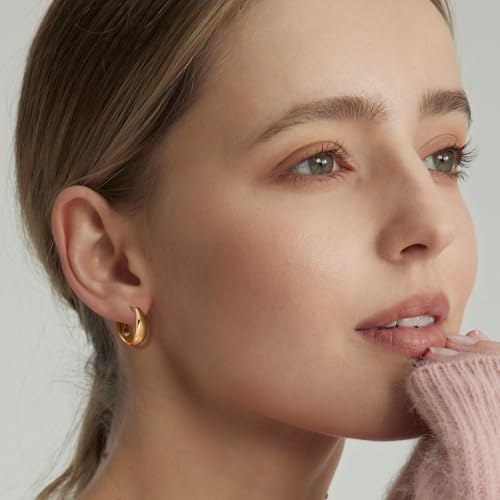 DOXVO Hoop Earrings for Women 14K Gold Earrings for Women Trendy Minimal yet Mature Smooth Surface and Soft Shine Statement Chunky Gold Hoop Earring Womens 20mm - Image 4